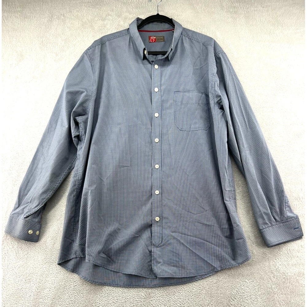 Chick-fil-A Team Oobe Shirt Mens XL Gingham Button Down Navy Blue White